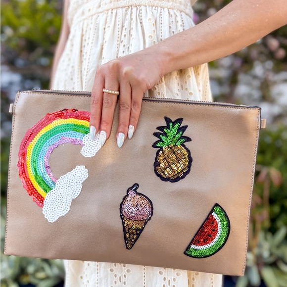 Handbags - Sequin Patch Zipper Wristlet Purse/Clutch